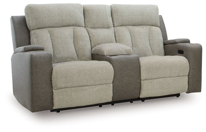 Stately Check - Power Reclining Loveseat With Console / Adj Headrest - Sisal