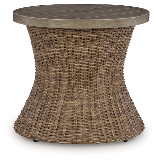 Revare Beach - Round End Table With Umbrella Option - Beige
