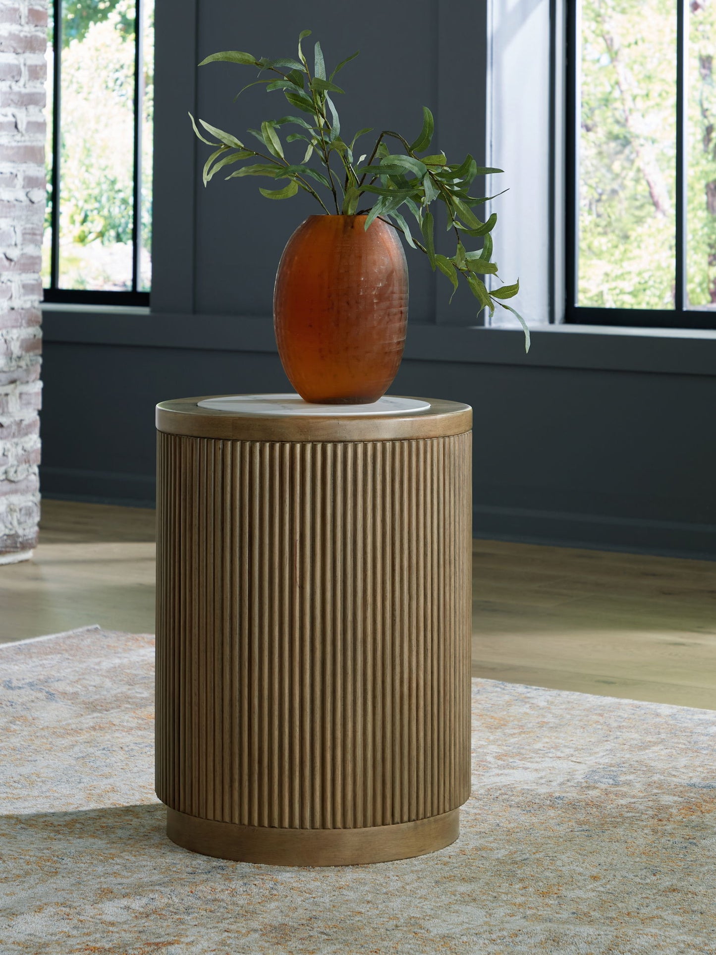 Camdill - Round End Table - Light Brown / White