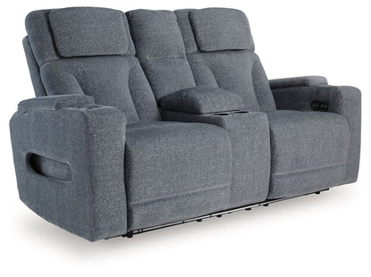Forest Lake - Power Reclining Loveseat with Console - Steel