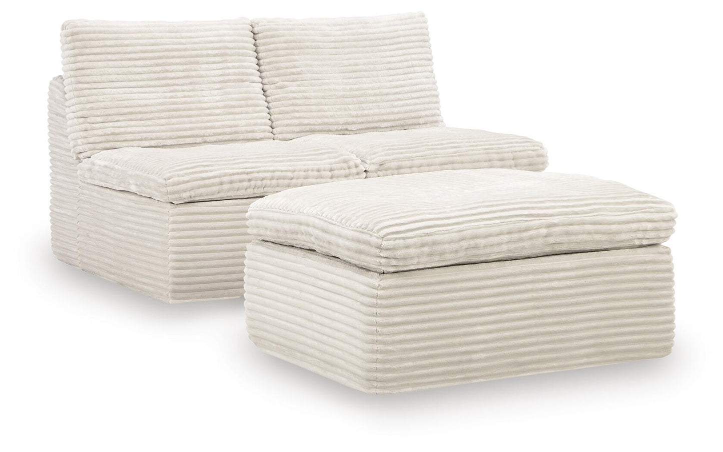 Canefield - 2 Armless Chairs With Ottoman (Set of 3) - Ivory