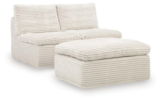 Canefield - 2 Armless Chairs With Ottoman (Set of 3) - Ivory
