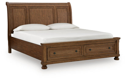 Havenstein - King Sleigh Storage Bed - Warm Brown