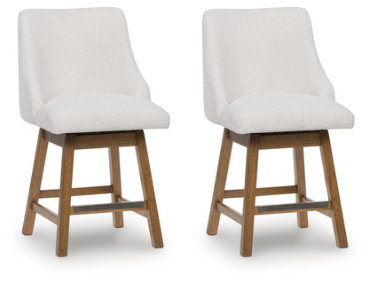 Cabalynn - Upholstered Swivel Barstool (Set of 2) - Oatmeal / Light Brown