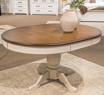 Mellintine - Oval Dining Room Butterfly Extension Table - Antique White / Brown