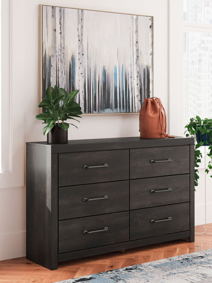 Delmorta - Six Drawer Dresser - Dark Gray
