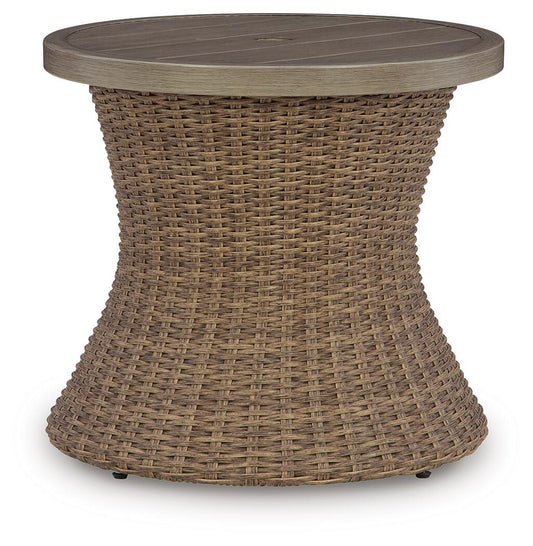 Revare Beach - Round End Table With Umbrella Option - Beige