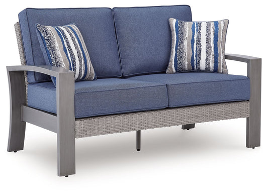 Dillon Beach - Loveseat With Cushion - Blue / Gray
