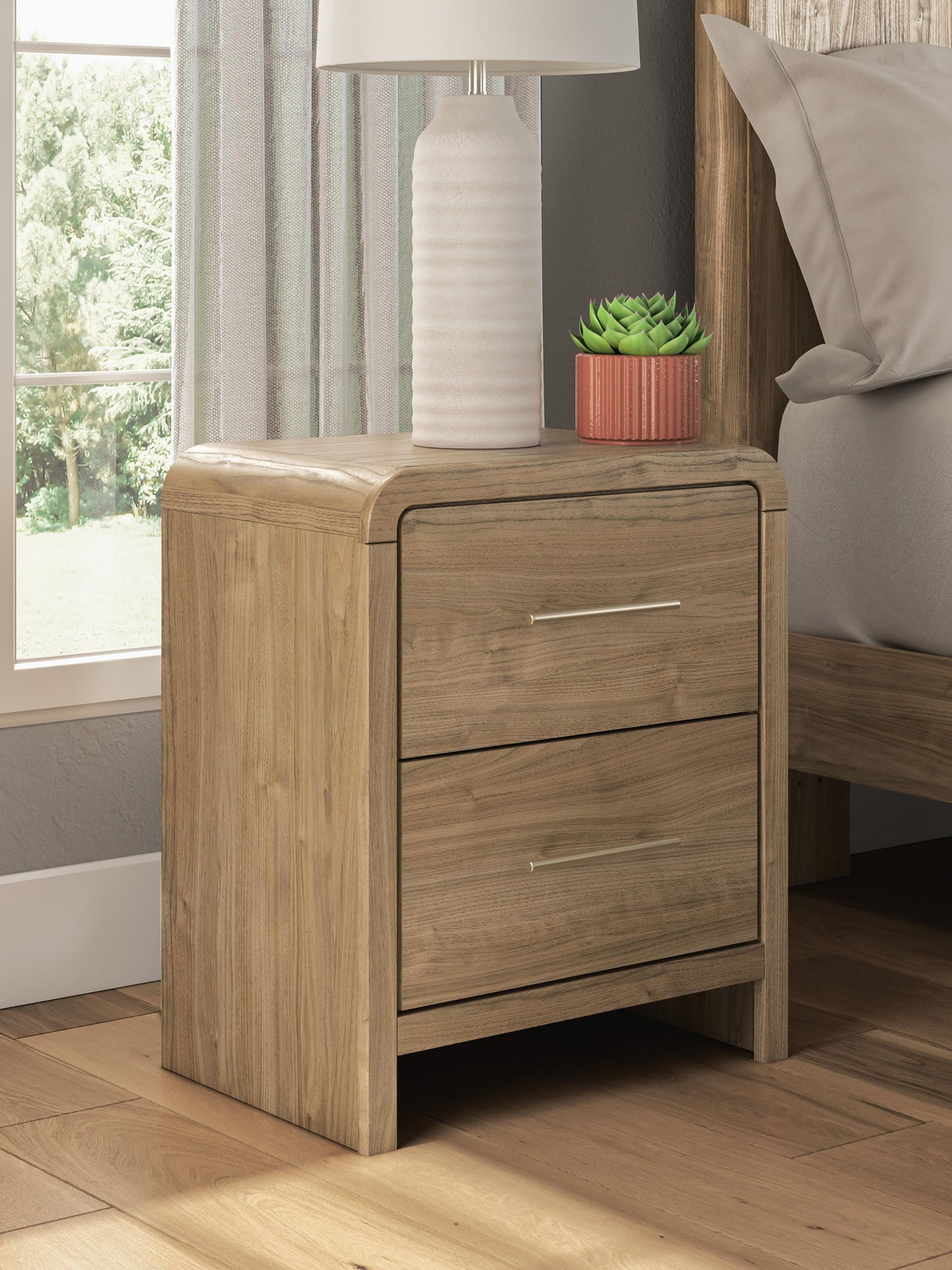 Dovander - Two Drawer Night Stand - Warm Natural Brown