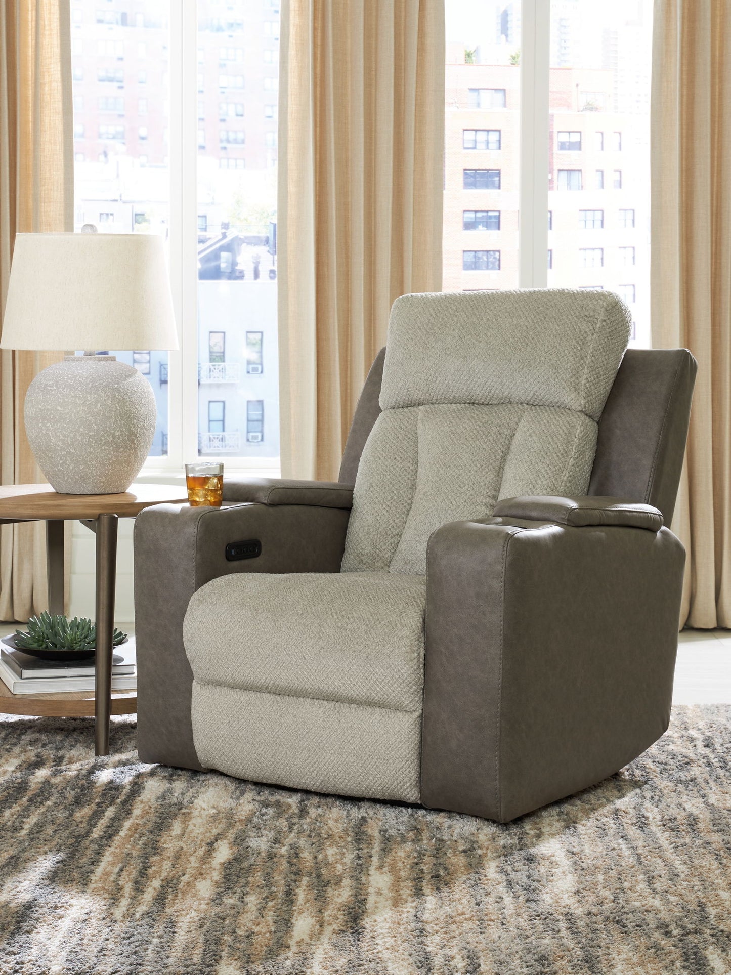 Stately Check - Power Recliner With Adj Headrest - Sisal