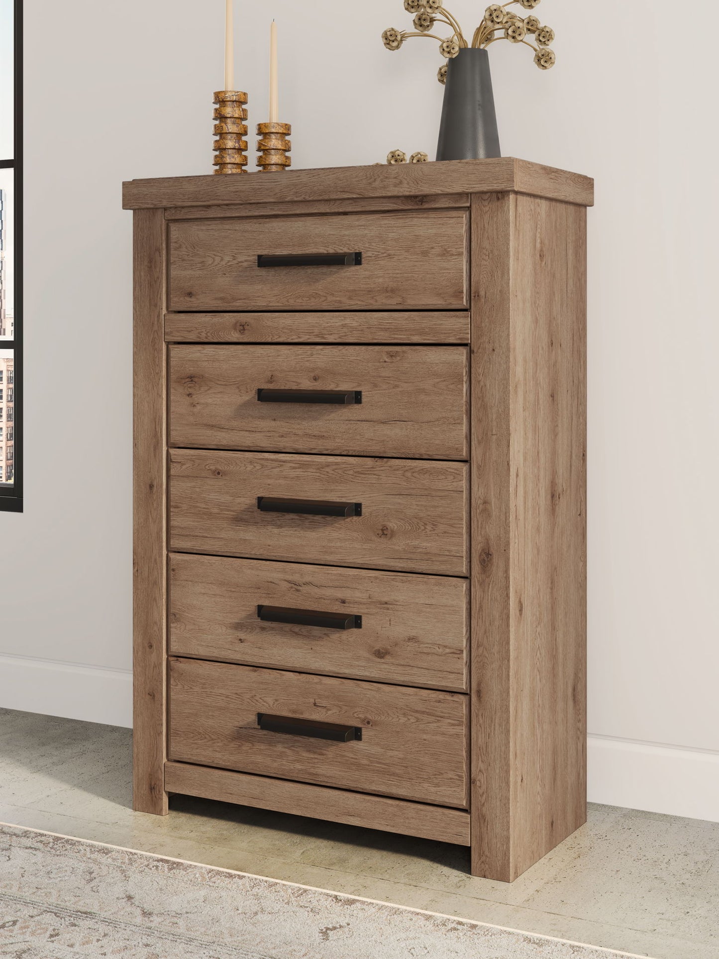 Garistyn - Five Drawer Chest - Light Brown