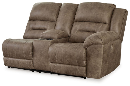 Ravenel - Raf Dbl Reclining Power Loveseat With Console - Faux Leather - Fossil