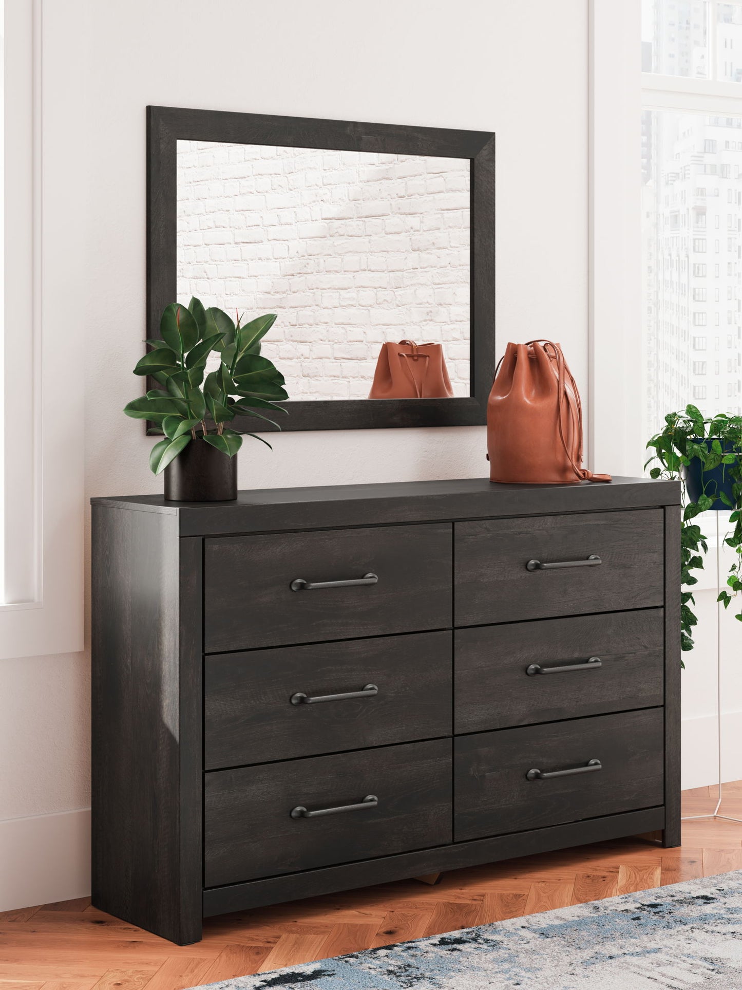 Delmorta - Dresser And Mirror - Dark Gray
