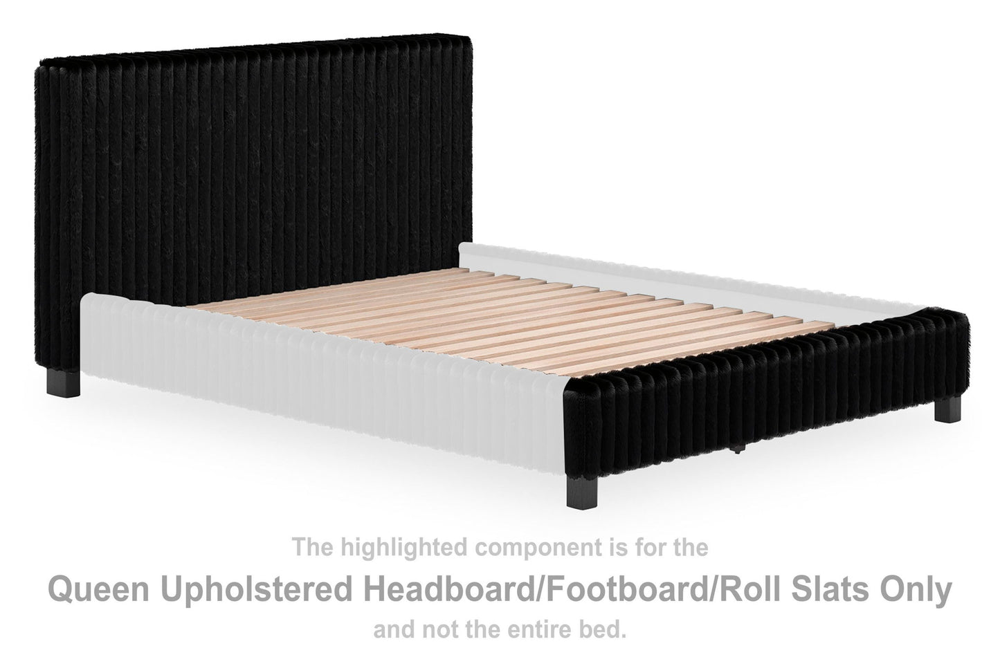 Birmonton - Queen Upholstered Headboard/Footboard/Roll Slats - Black