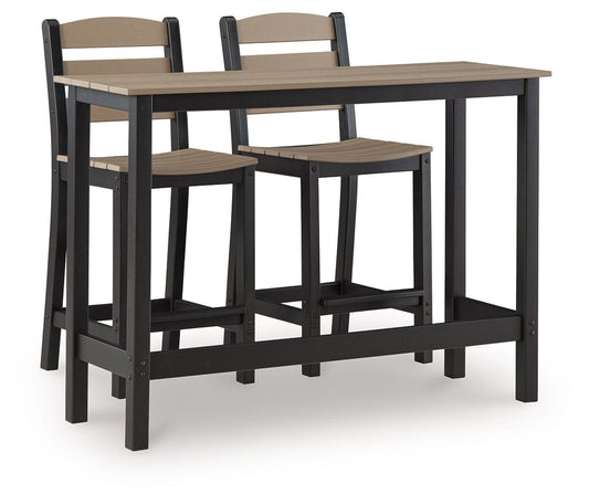 Moondance - Outdoor Counter Table And 2 Barstools (Set of 3) - Black / Beige