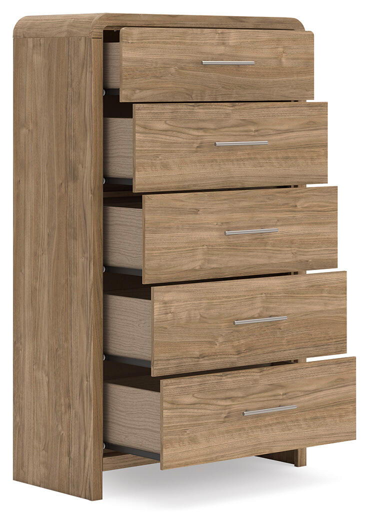 Dovander - Five Drawer Chest - Warm Natural Brown
