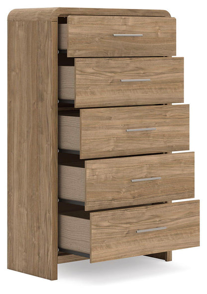 Dovander - Five Drawer Chest - Warm Natural Brown