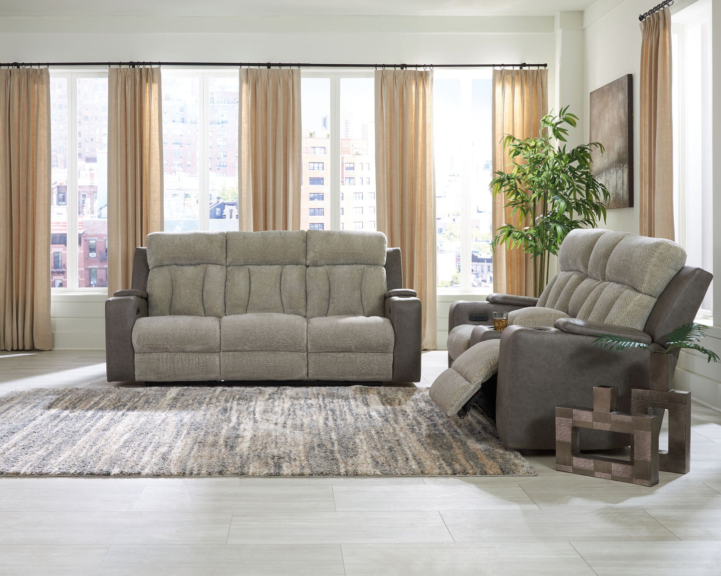 Stately Check - Reclining Sofa Set