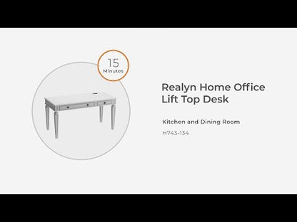 Realyn - Home Office Lift Top Desk - White / Brown